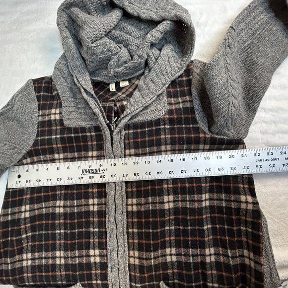 Anthropologie Moth Womens Derry Plaid Wool Blend Zip Hooded Jacket Large Gray - Picture 7 of 8